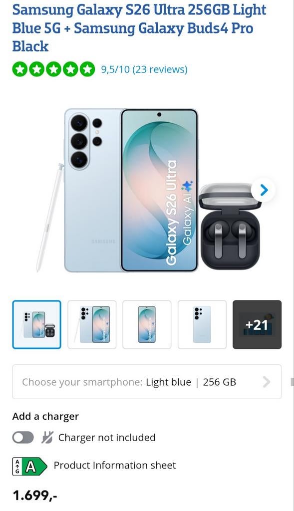 Samsung Galaxy S26 Ultra 512GB Sky Blue + Buds 4 Pro, Overige modellen, Blauw, Touchscreen, Nieuw