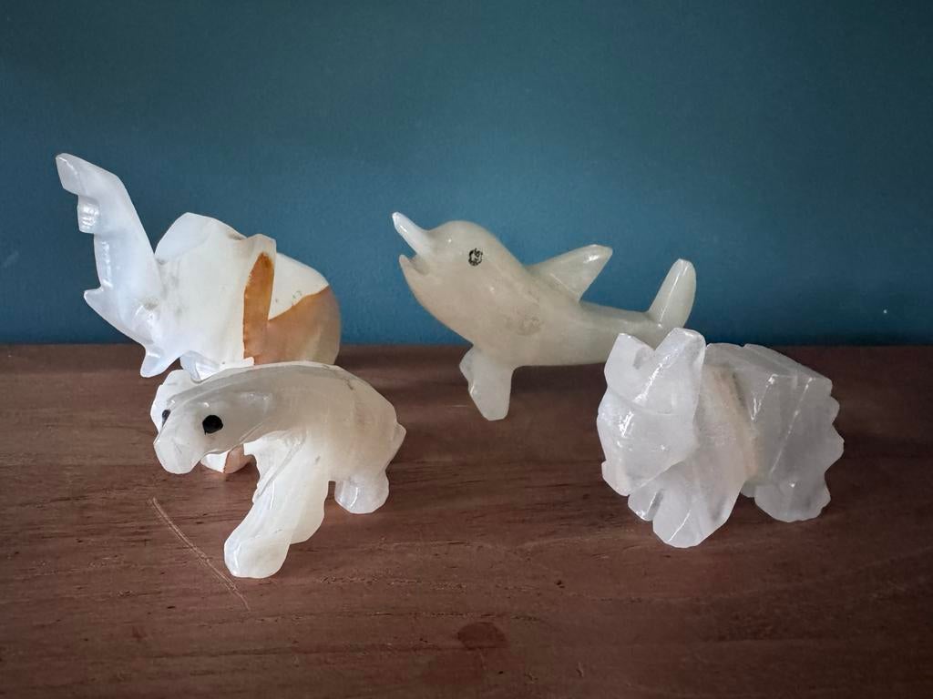 Onyx stenen dierenbeeldjes - set van 4, Ophalen of Verzenden, Zo goed als nieuw, Dier