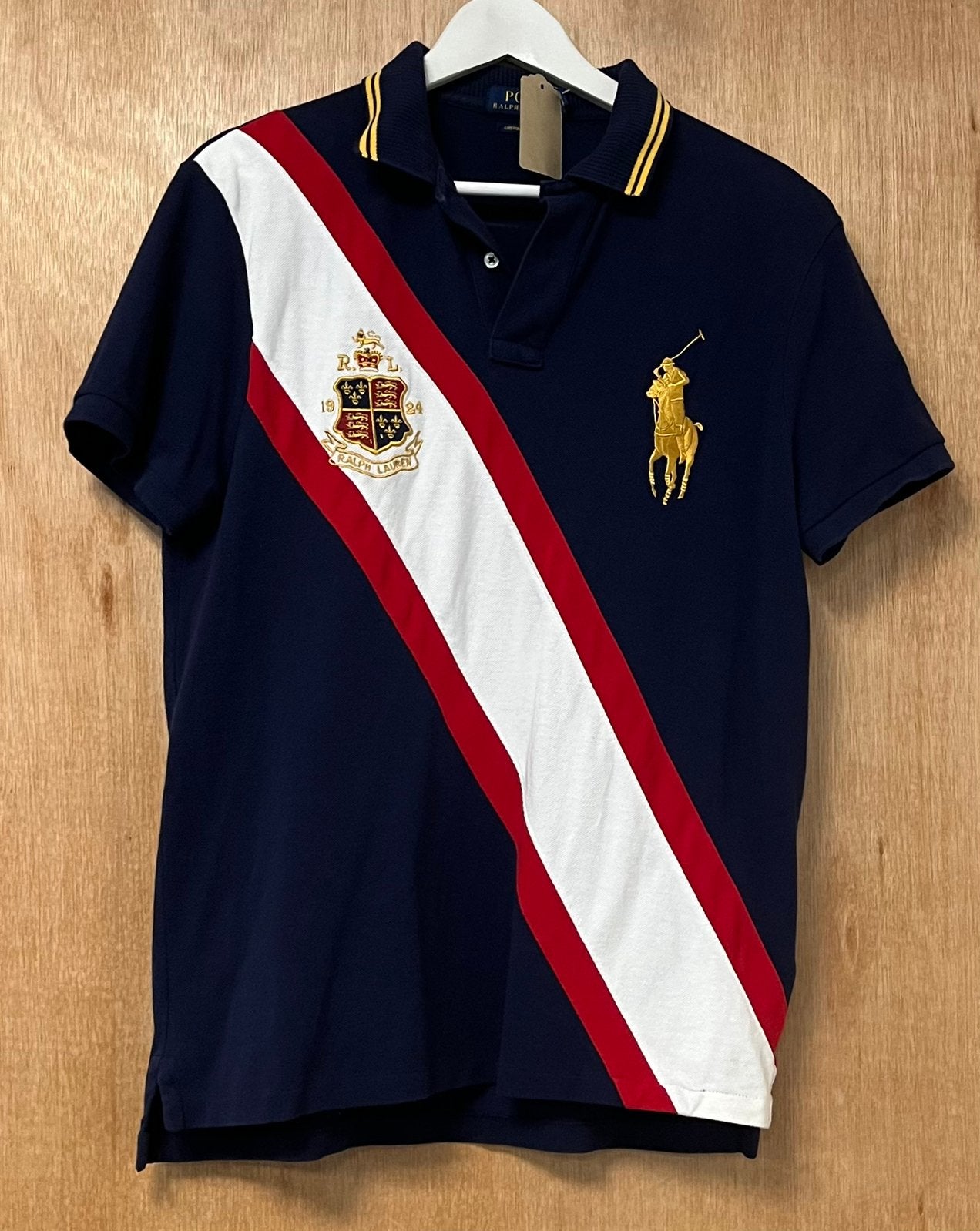 Polo Ralph Lauren poloshirt met gouden paard - Maat M, Ophalen of Verzenden, Zo goed als nieuw, Maat 48/50 (M), Blauw