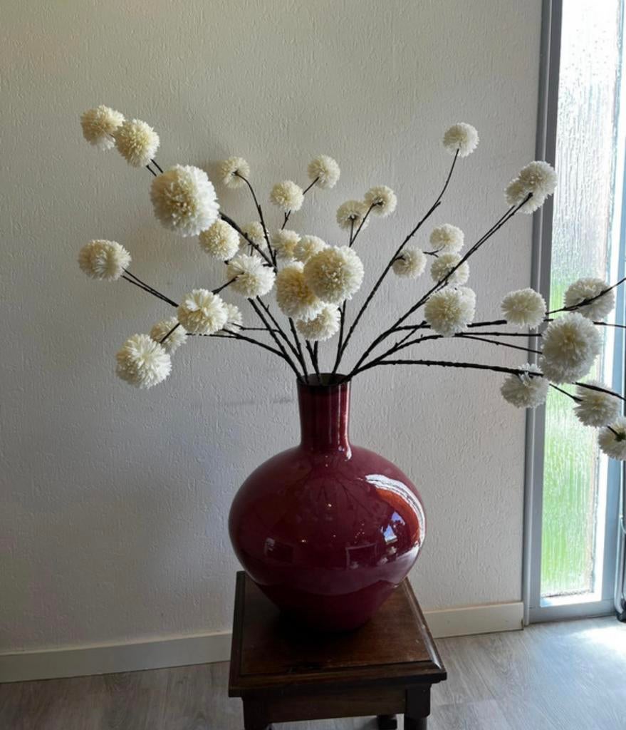Pomponbloemen kunstbloemen boeket crème nieuw, Overige materialen, Wit, Ophalen of Verzenden, Zo goed als nieuw
