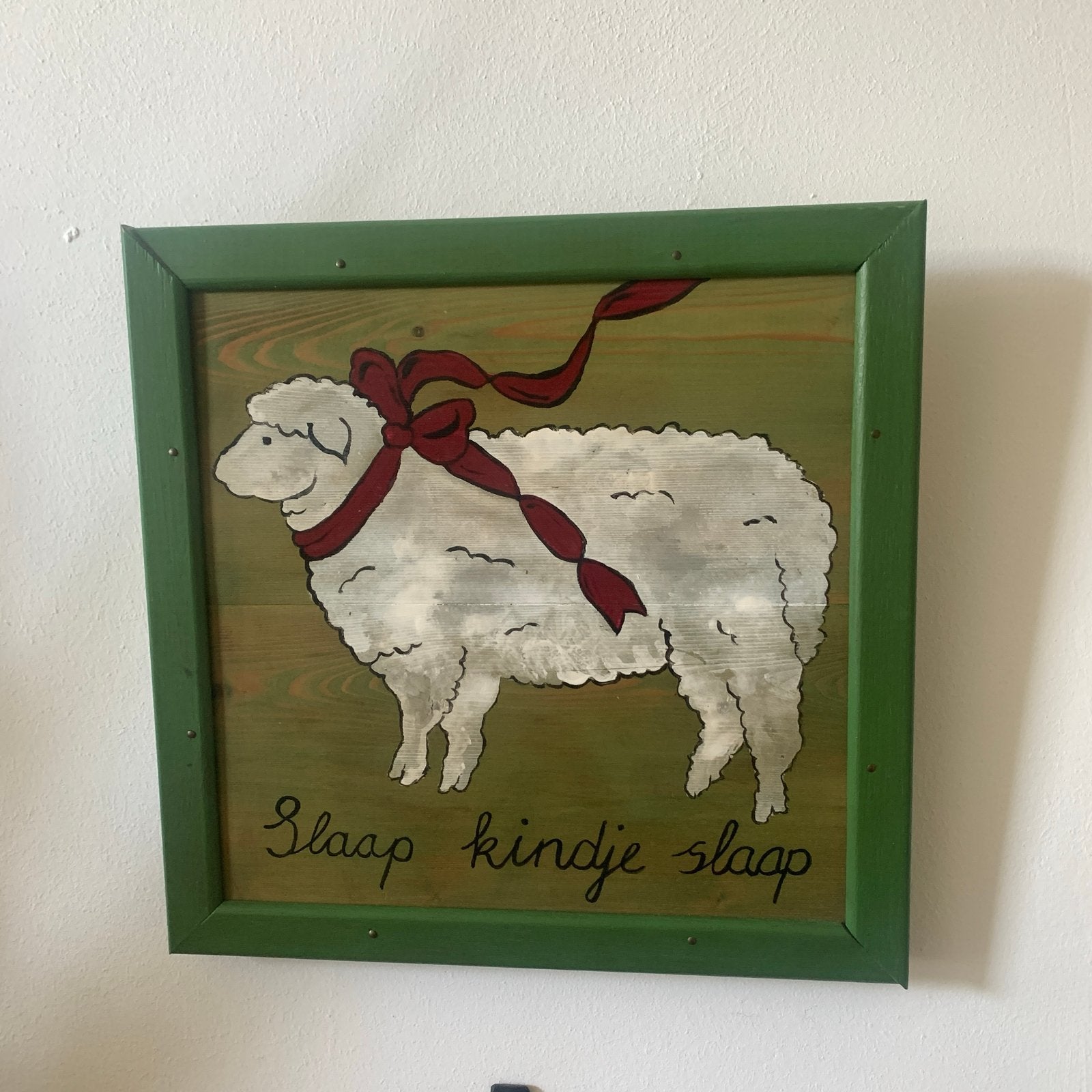 Slaap kindje slaap - Houten wanddecoratie schaap, Ophalen of Verzenden, Gebruikt