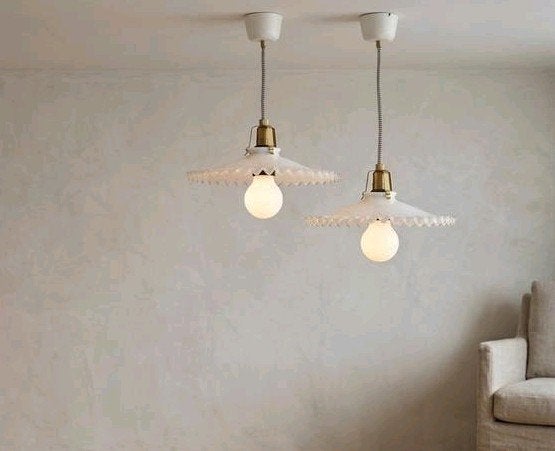 Set van 2 vintage 'Ballerina' hanglampen Opaalglas Uniekat, Minder dan 50 cm, Vintage, modern, Ophalen of Verzenden, Minder dan 100 cm