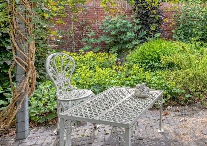 Sierlijke gietijzeren tuinset - Victoriaanse stijl, Tuin en Terras, Ophalen, Gebruikt, Rechthoekig, Metaal