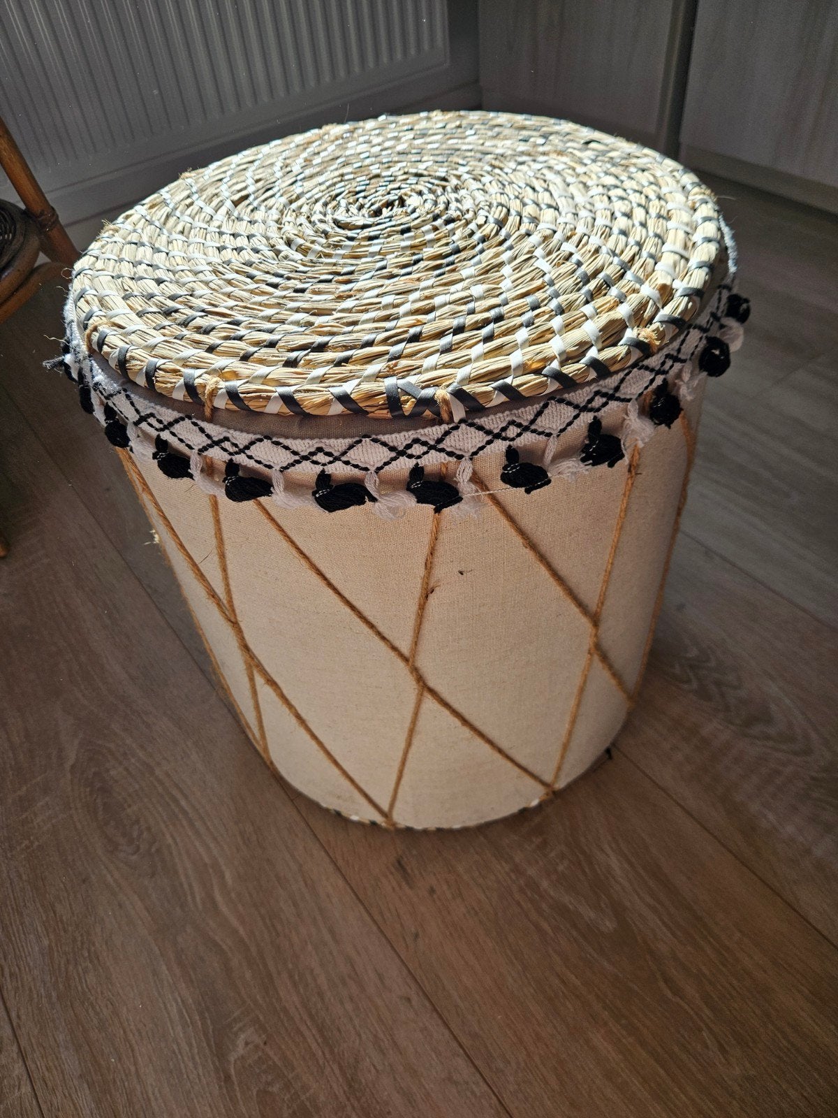 Decoratieve Poef van Natuurlijke Materialen, Ophalen, Meerkleurig, Boho, Zo goed als nieuw