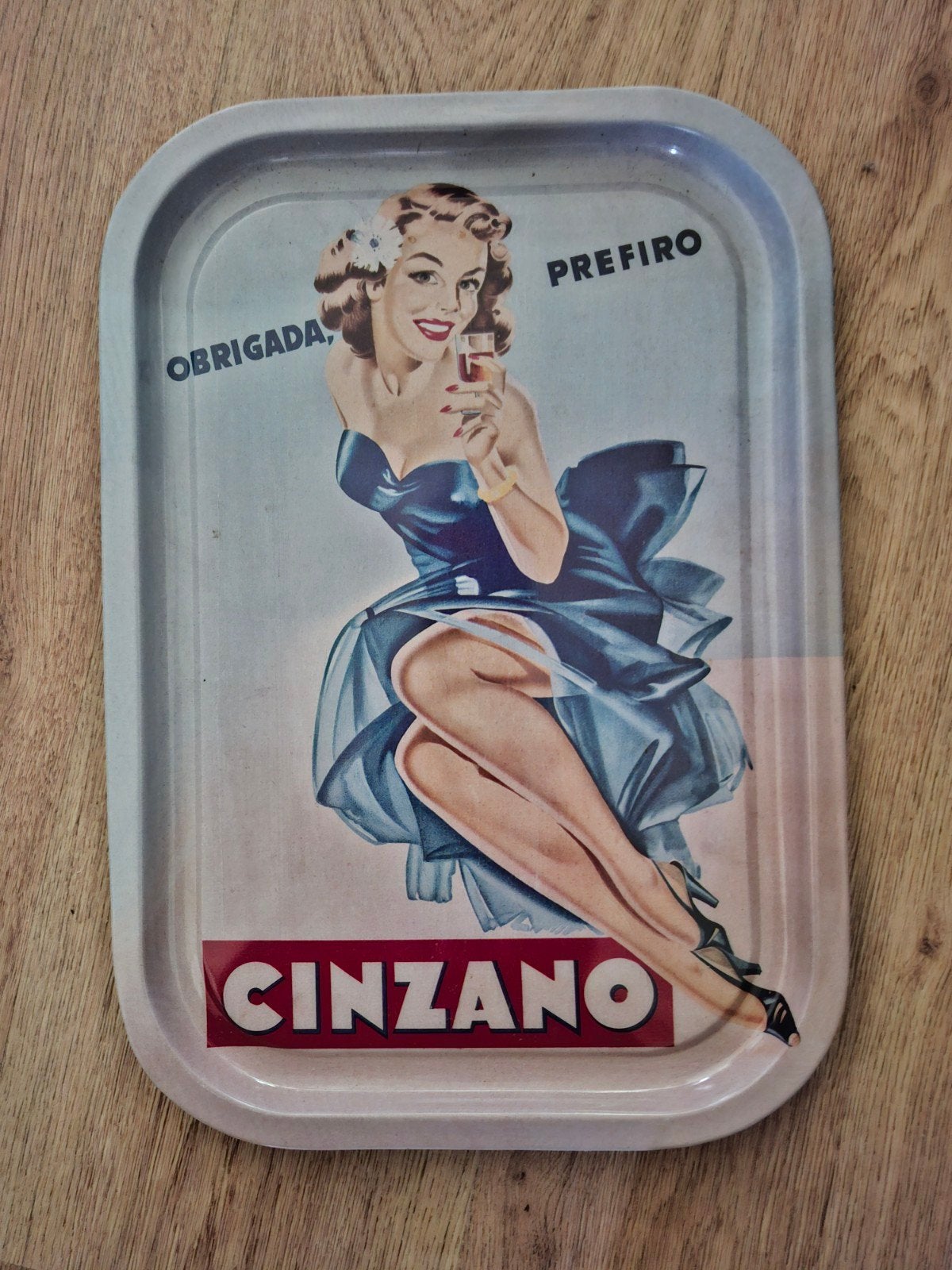 Vintage Cinzano dienblad - OBRIGADA, PREFIRO reclame, Ophalen of Verzenden