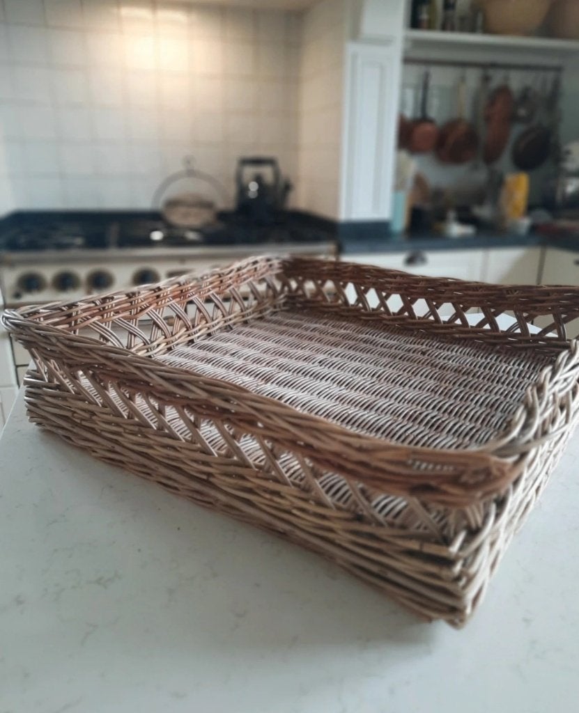 Riviera Maison groot rustic rattan vierkant dienblad, Ophalen, Zo goed als nieuw, Vierkant, Hout