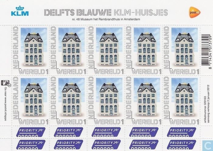 Nederland NVPH nr V2899 postfris KLM Huisjes 2012, Postzegels en Munten, Postzegels | Nederland, Ophalen of Verzenden, Na 1940