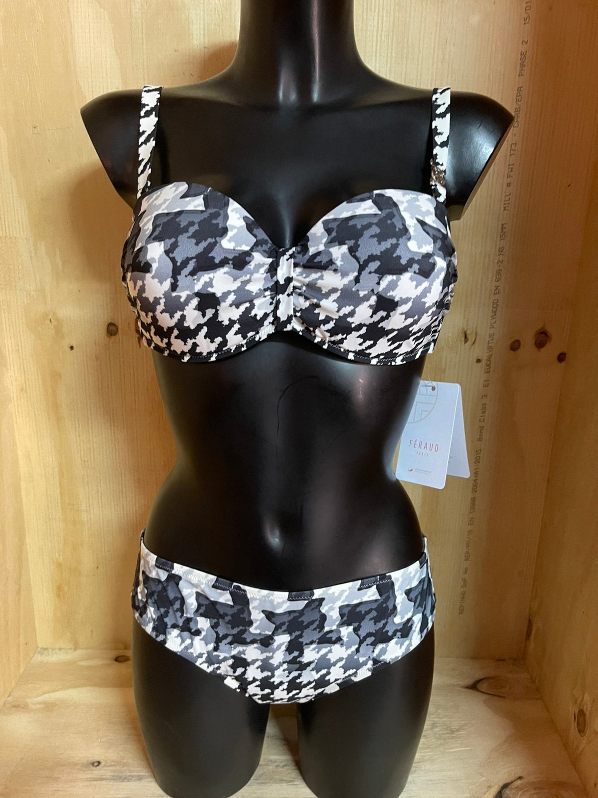 Feraud paris bikini  Maat 38c - 40c Model pied de poule, Verzenden, Nieuw, Zwart, Bikini