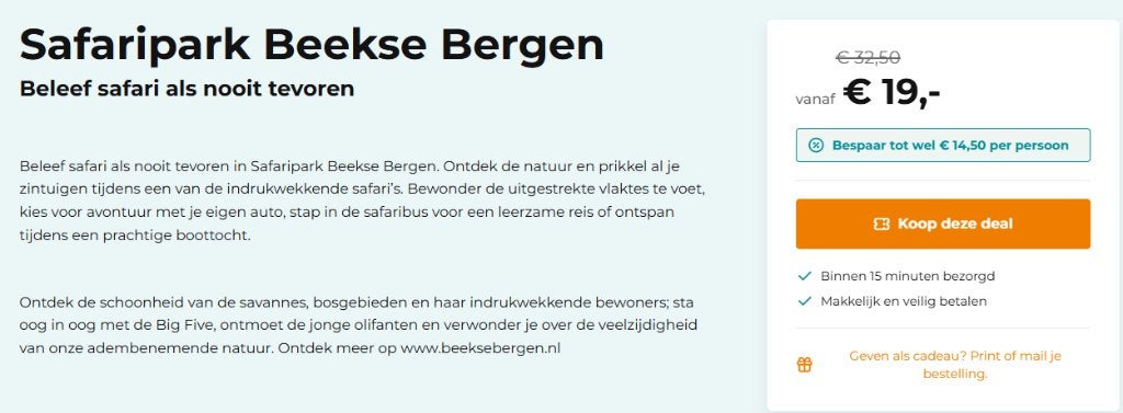 3 Vouchers Safaripark Beekse bergen (van € 32,50 voor € 19), Drie personen of meer, Kortingskaart