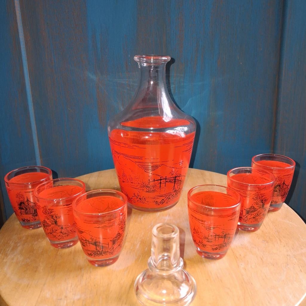 Vintage karaf met 5 glaasjes, Ophalen of Verzenden