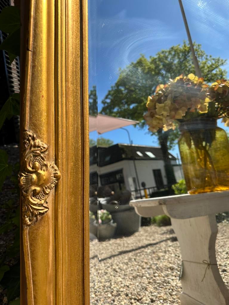 Mooie antieke gouden spiegel met facet geslepen glas, Ophalen, Rechthoekig