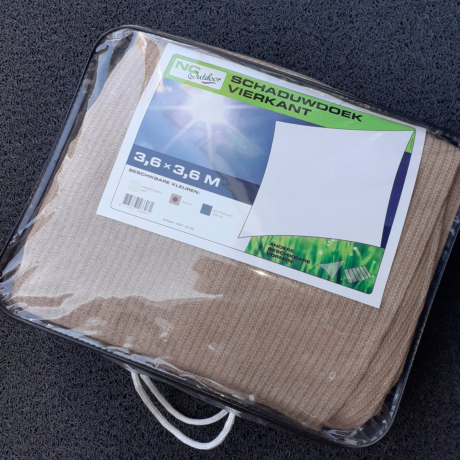 Schaduwdoek vierkant 3,6 x 3,6 mtr kleur zand NC Outdoor, Tuin en Terras, Schaduwdoeken, Ophalen, Nieuw
