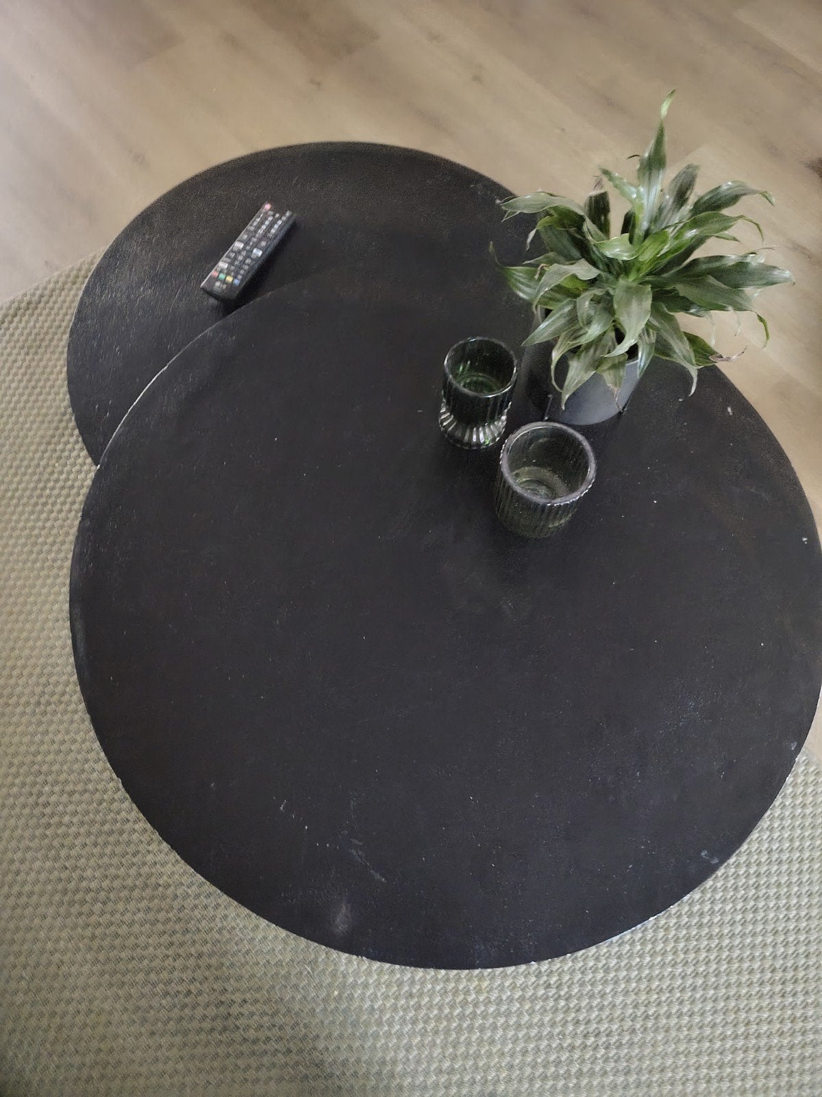 Set van 2 ronde salontafels - Zwart metaal en hout, Ophalen