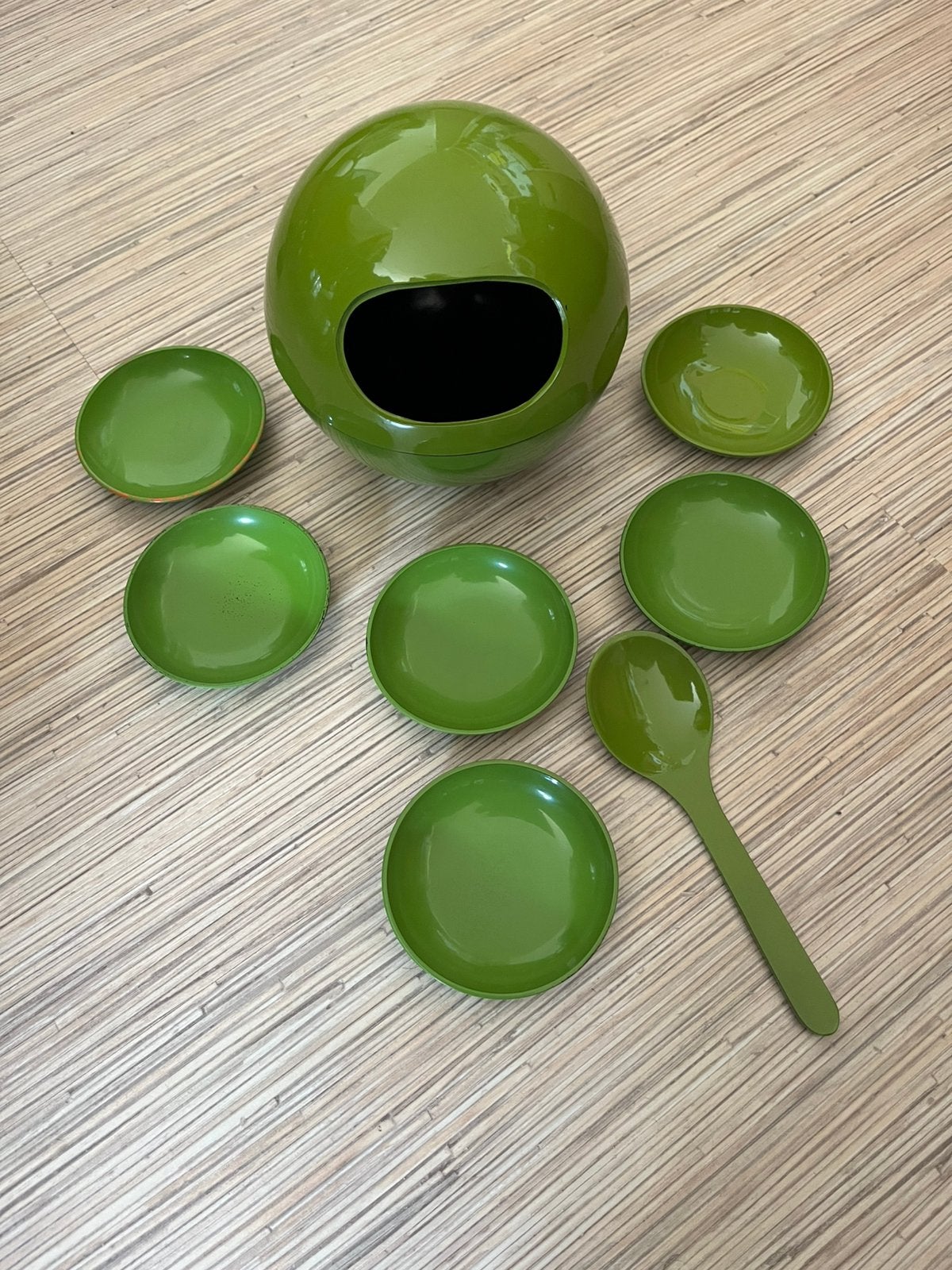 Vintage Space Age Groene Pinda Bol set Compleet., Antiek en Kunst, Ophalen of Verzenden