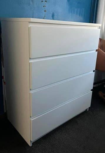 Ikea witte malm ladekast met 4 lades, 3 of 4 laden, Ophalen, Zo goed als nieuw, Ikea malm