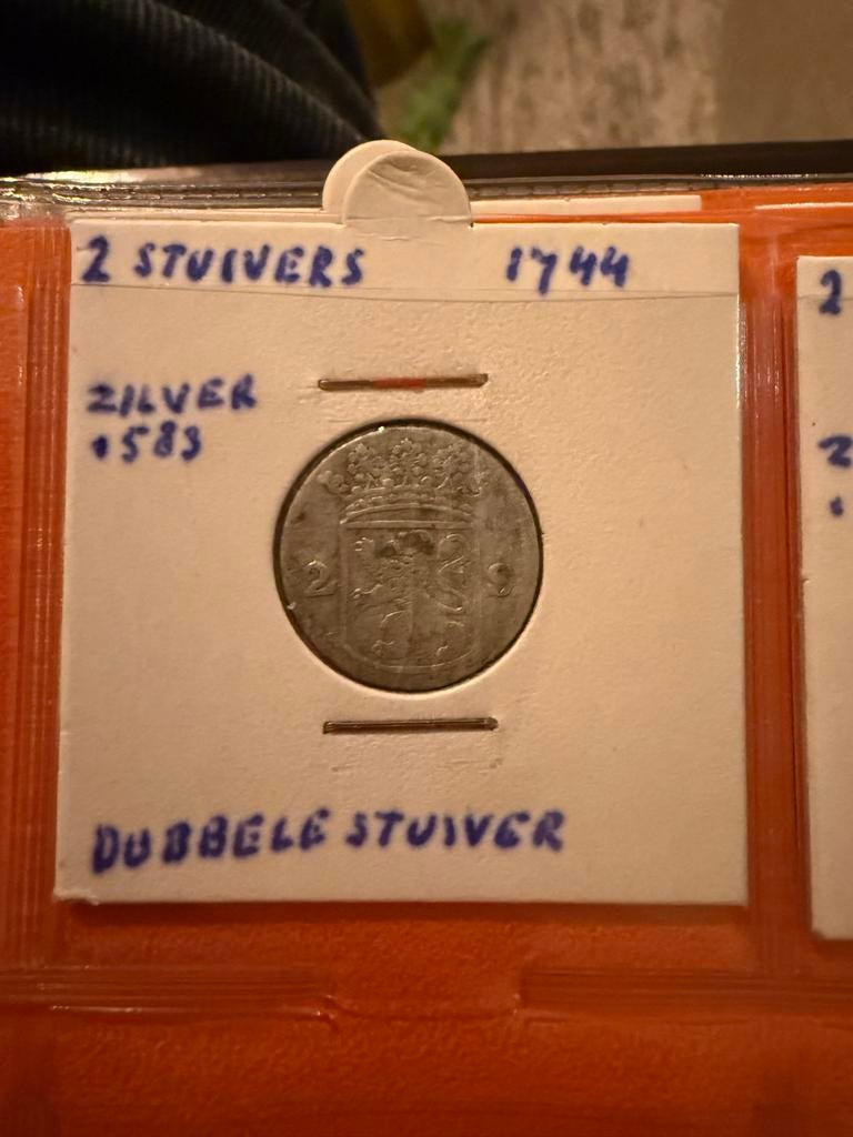 Dubbele stuiver 1744 zilver, Vóór koninkrijk, Zilver, Losse munt, Overige waardes