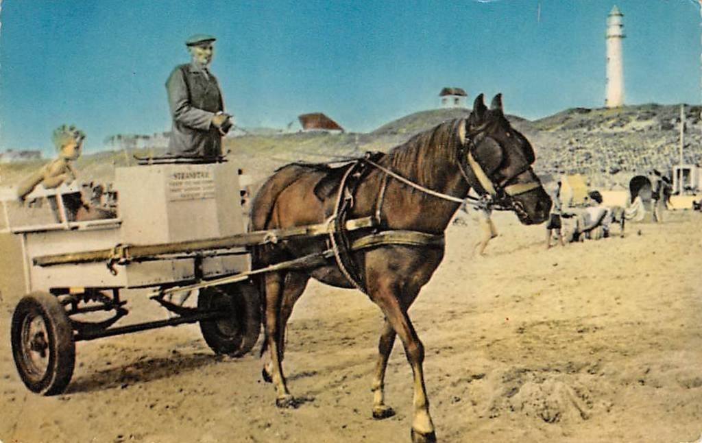 Egmond aan Zee Strand taxi Paard en wagen Vuurtoren, Ophalen of Verzenden, 1940 tot 1960, Gelopen, Noord-Holland