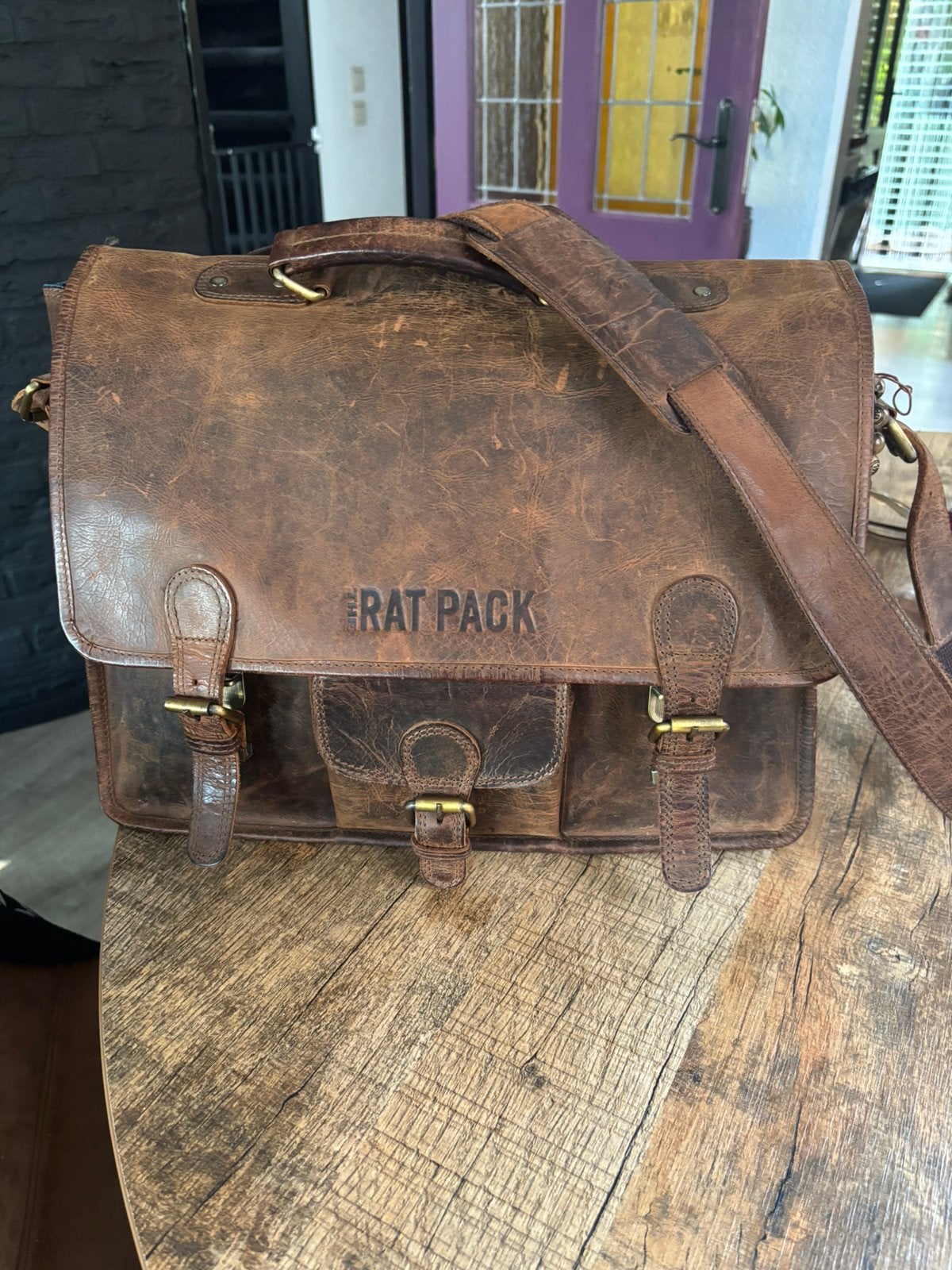 The Rat Pack Garry laptoptas 15,6 inch – leren messengerbag, Gebruikt, Bruin, Ophalen of Verzenden, 30 tot 40 cm