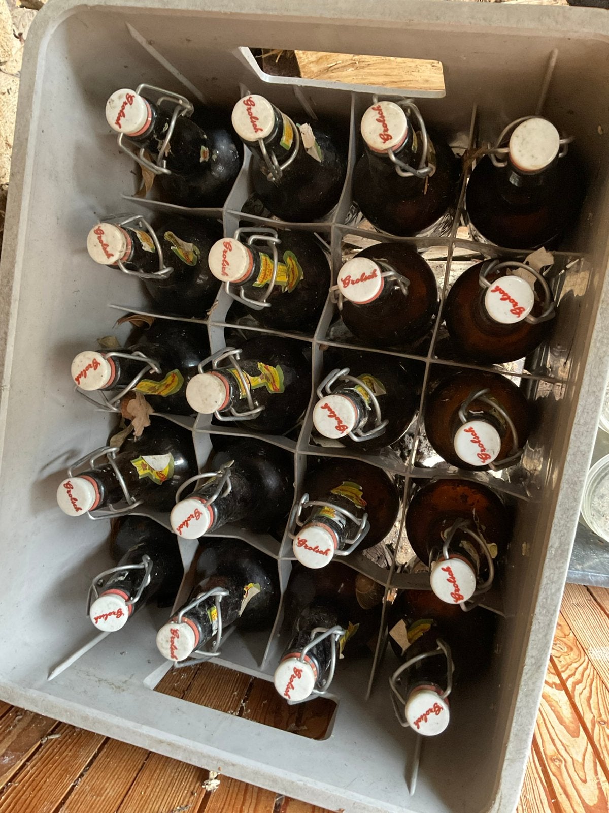 Vintage Grolsch bierkrat met de oude beugelflesjes., Ophalen, Gebruikt, Flesje(s), Grolsch