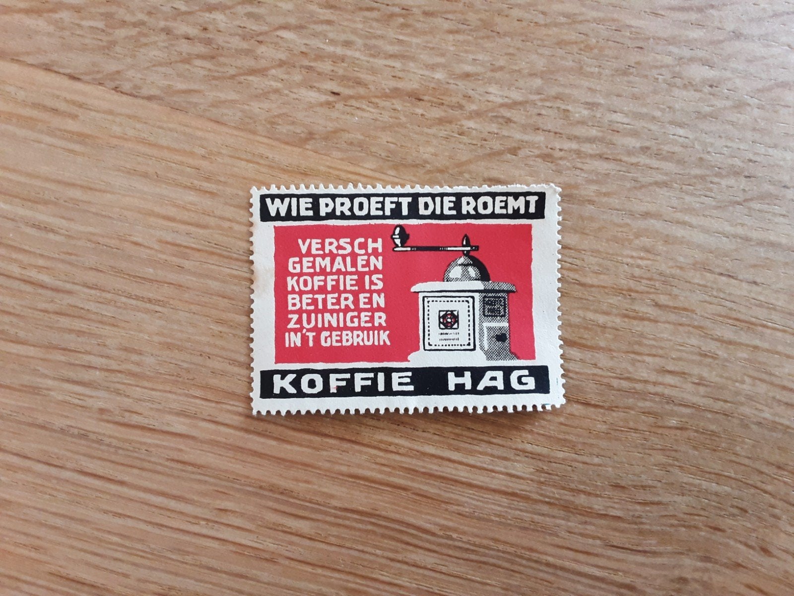 Sluitzegel koffie Hag wie proeft die roemt koffiemolen, Verzamelen, Ophalen of Verzenden