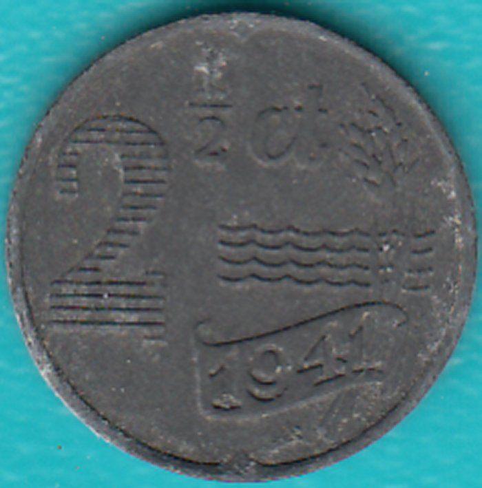 Nederland 2½ cent 1941 Wilhelmina Zink, Sch. 1037, Ophalen of Verzenden, Koningin Wilhelmina, Overige waardes, Losse munt