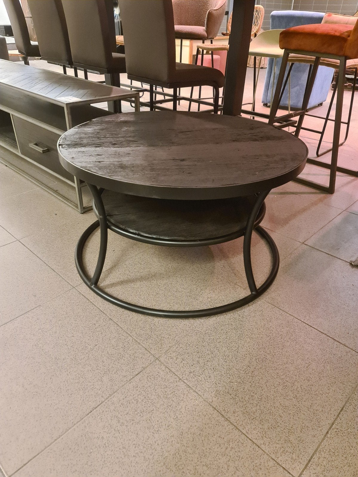 Nieuwe salontafel 90cm sleeperwood dubbel laags zwart €185, Ophalen, Hout, Zwart, .