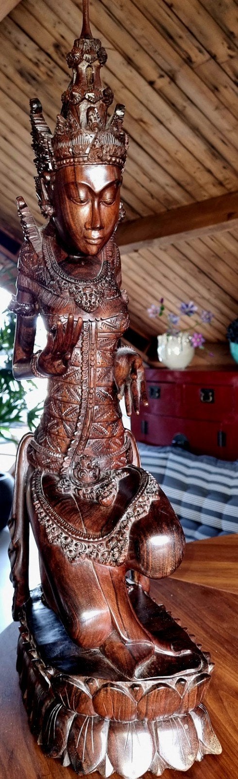 Prachtig Balinees Houtsnijwerk Dewi Ratih / 65cm / 6,7kg, Ophalen, Houtsnijwerk, 50 - 100 cm, Handgemaakt