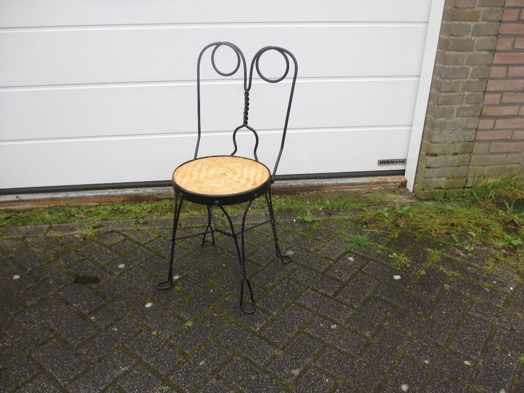 Vintage "ice cream parlor chair" / metalen stoel jaren 20, Ophalen, Gebruikt, Zwart, Metaal