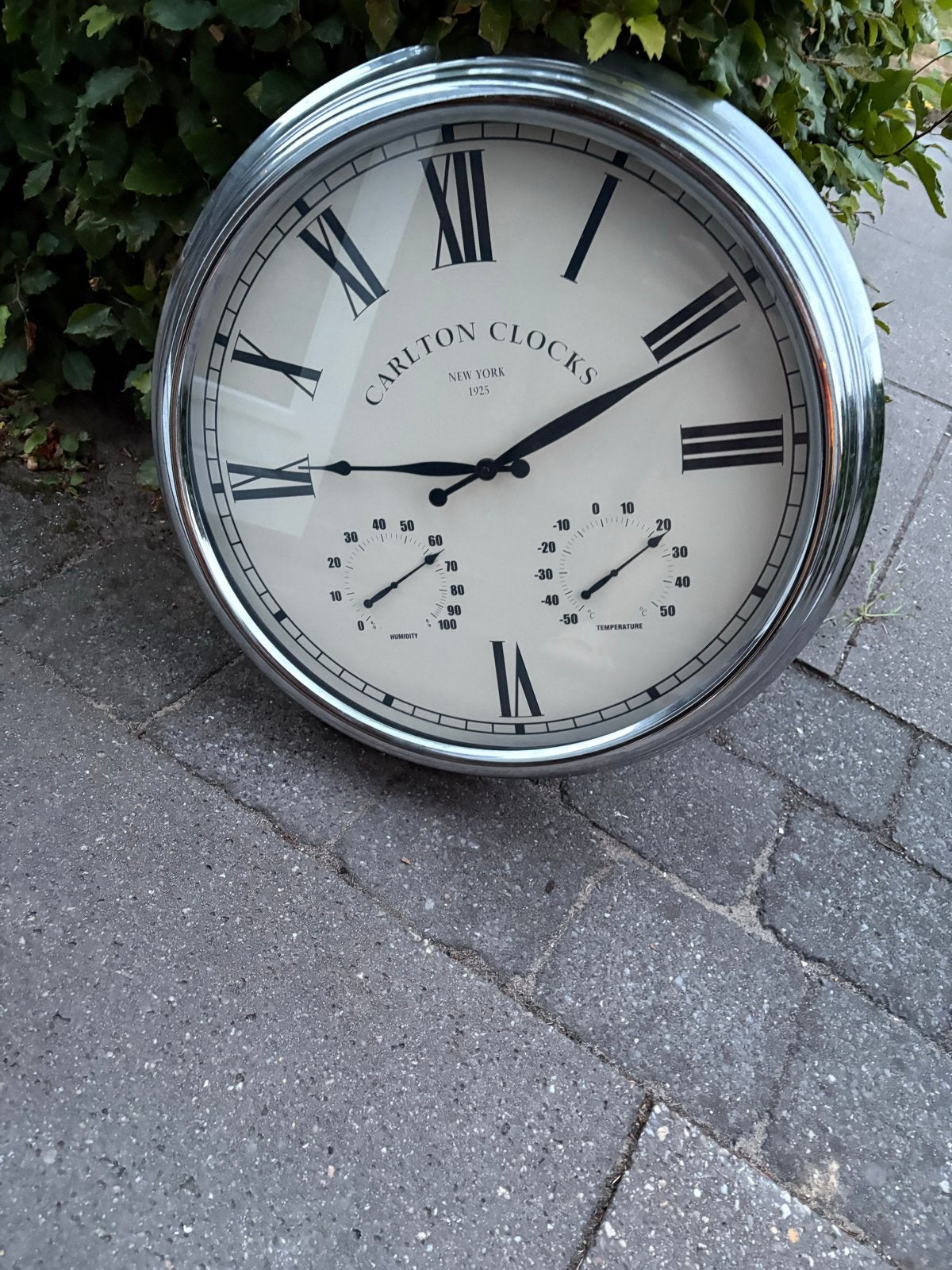 Grote Carlton Clocks Wandklok met Thermometer en Hygrometer, Huis en Inrichting, Woonaccessoires | Klokken, Ophalen, Analoog, Zilver