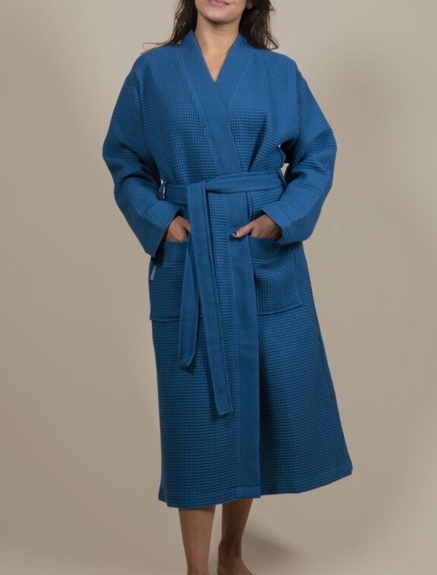Azurblauwe wafel badjas - Unisex - Maat S (label L), Kleding | Dames, Ophalen of Verzenden, Zo goed als nieuw