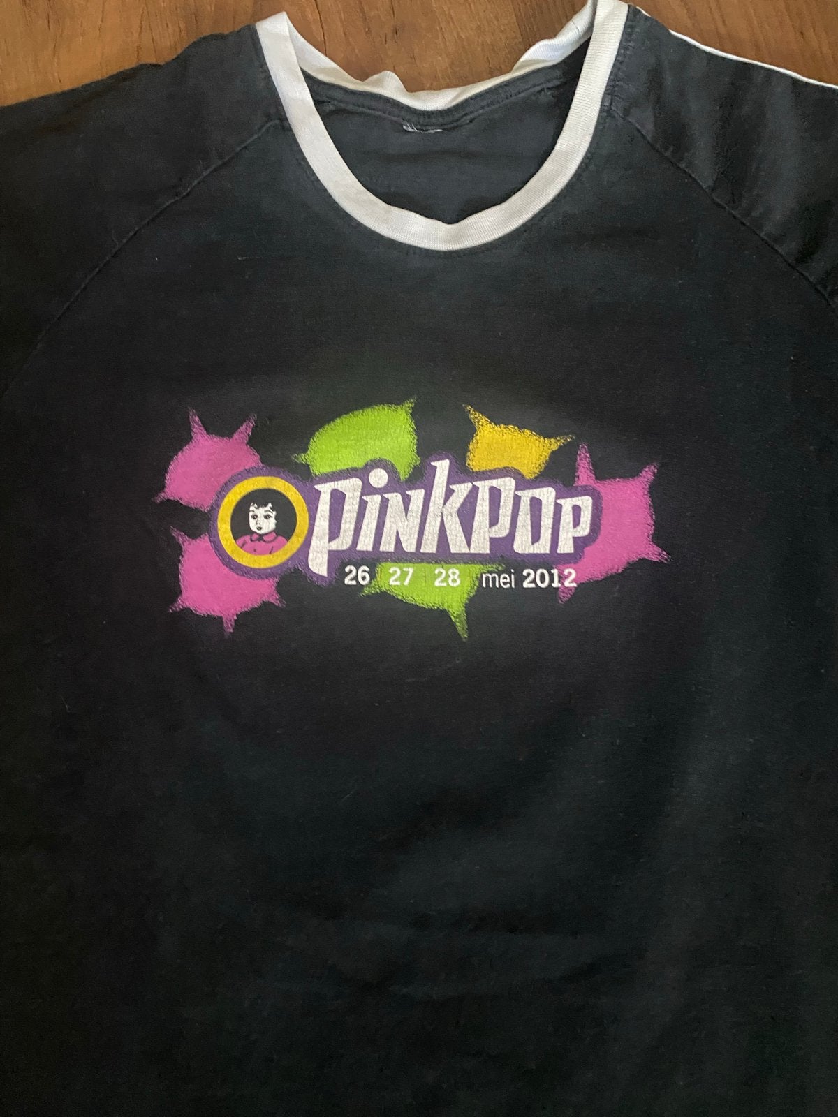 Pinkpop 2012 T-shirt met line-up, Kleding | Dames, T-shirts, Gedragen, Maat 38/40 (M), Zwart, Korte mouw, Verzenden