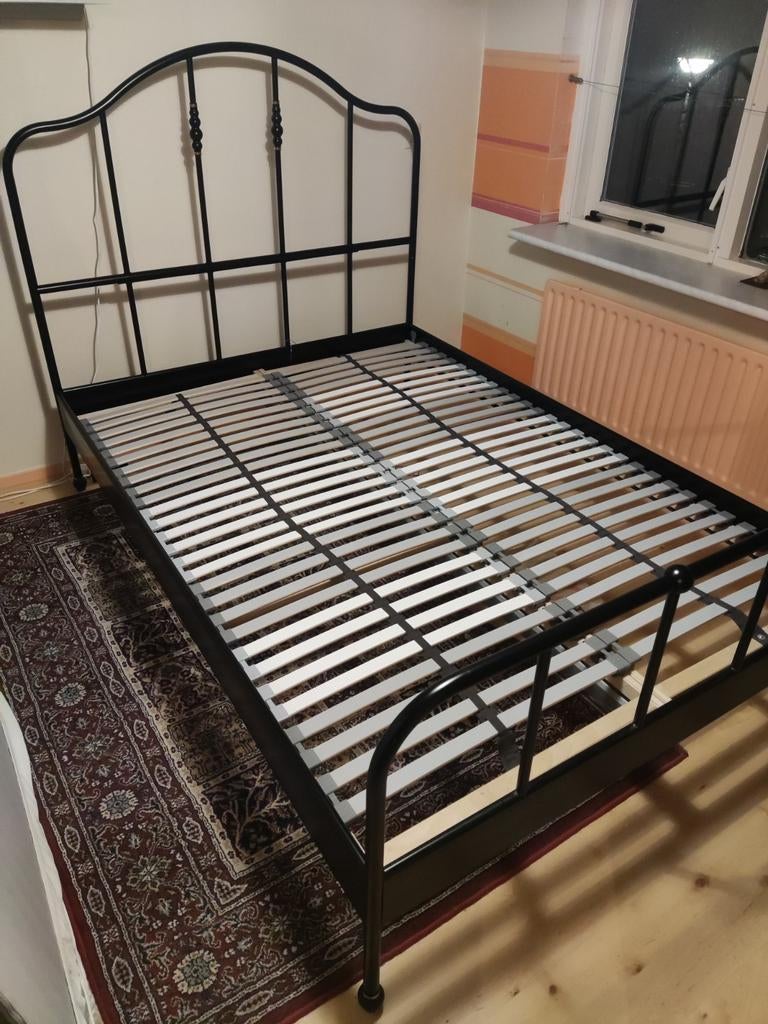 Zwart metalen tweepersoonsbed met lattenbodem, Ophalen, Gebruikt, Zwart, Tweepersoons