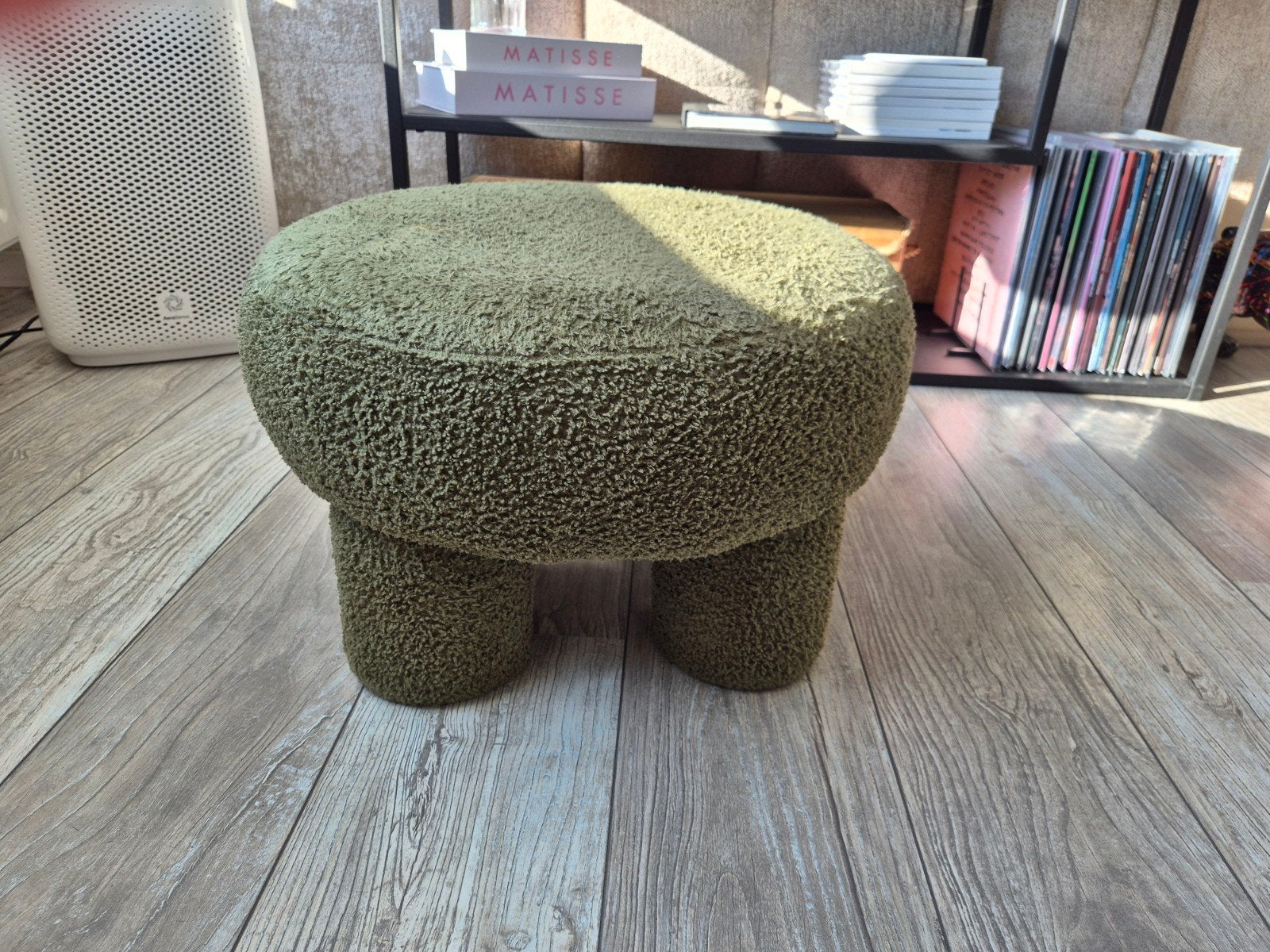 Groene Bouclé Poef, Huis en Inrichting, Ophalen, Zo goed als nieuw, Stof, 50 tot 75 cm