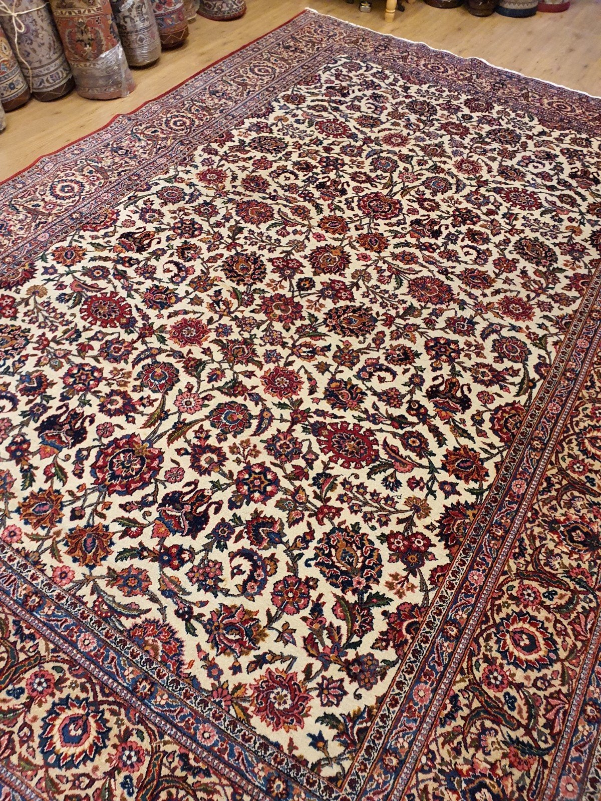 Vintage handgeknoopt perzisch tapijt kashan 350x232, Info@SlatsAntiek.nl, Tweedehands, Perzisch, 200 cm of meer