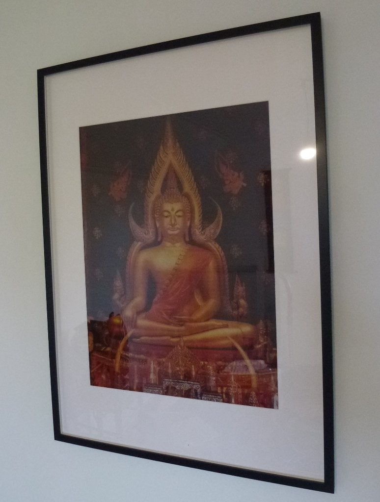 ingelijste zittende Buddha Boeddha 72x102cm, Ophalen, 102 cm, Gebruikt, Overige kleuren