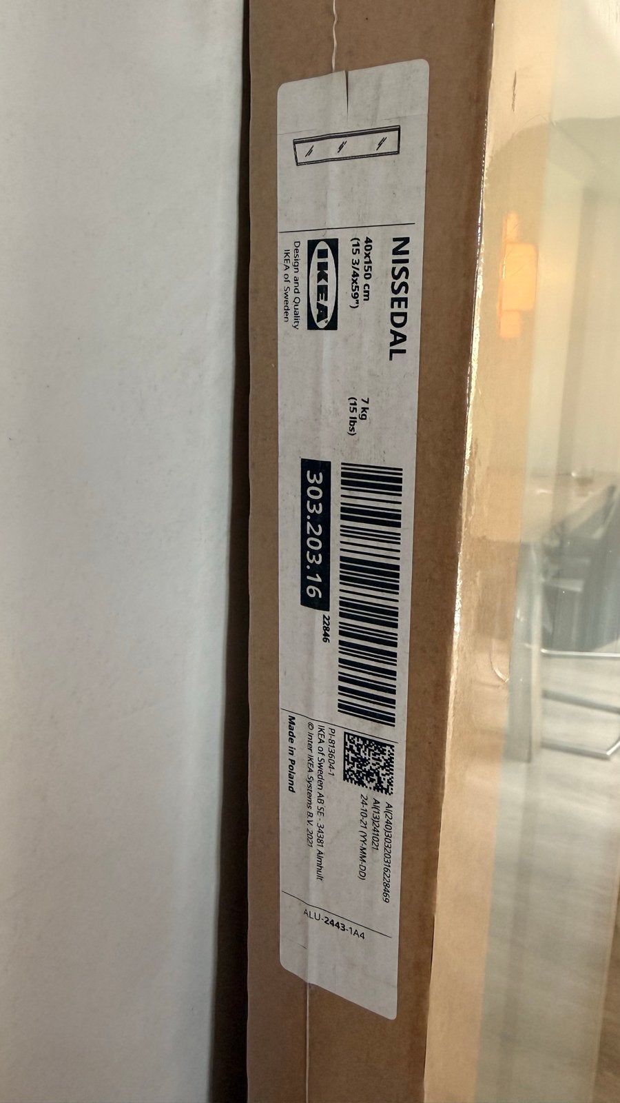 Nieuwe IKEA NISSSEDAL spiegel 40x150 cm, Ophalen, Minder dan 50 cm, Nieuw, 150 tot 200 cm