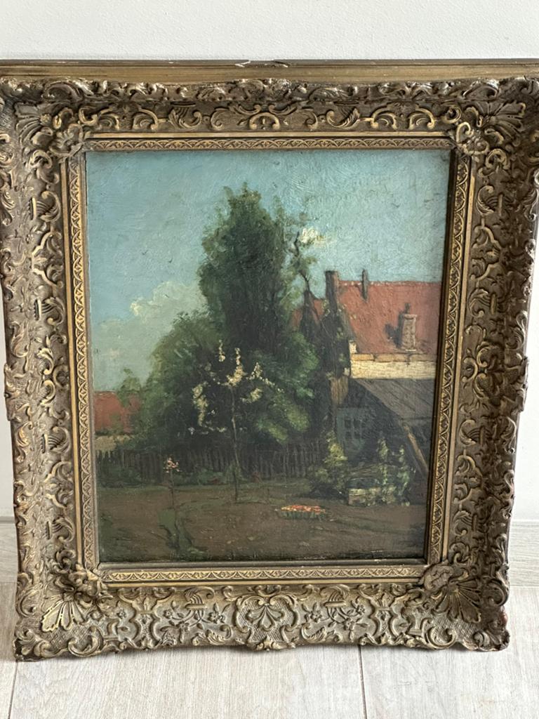 Jan Poortenaar impressionisme oud  paneel Tuinderswoning, Antiek en Kunst, Kunst | Schilderijen | Klassiek, Ophalen of Verzenden