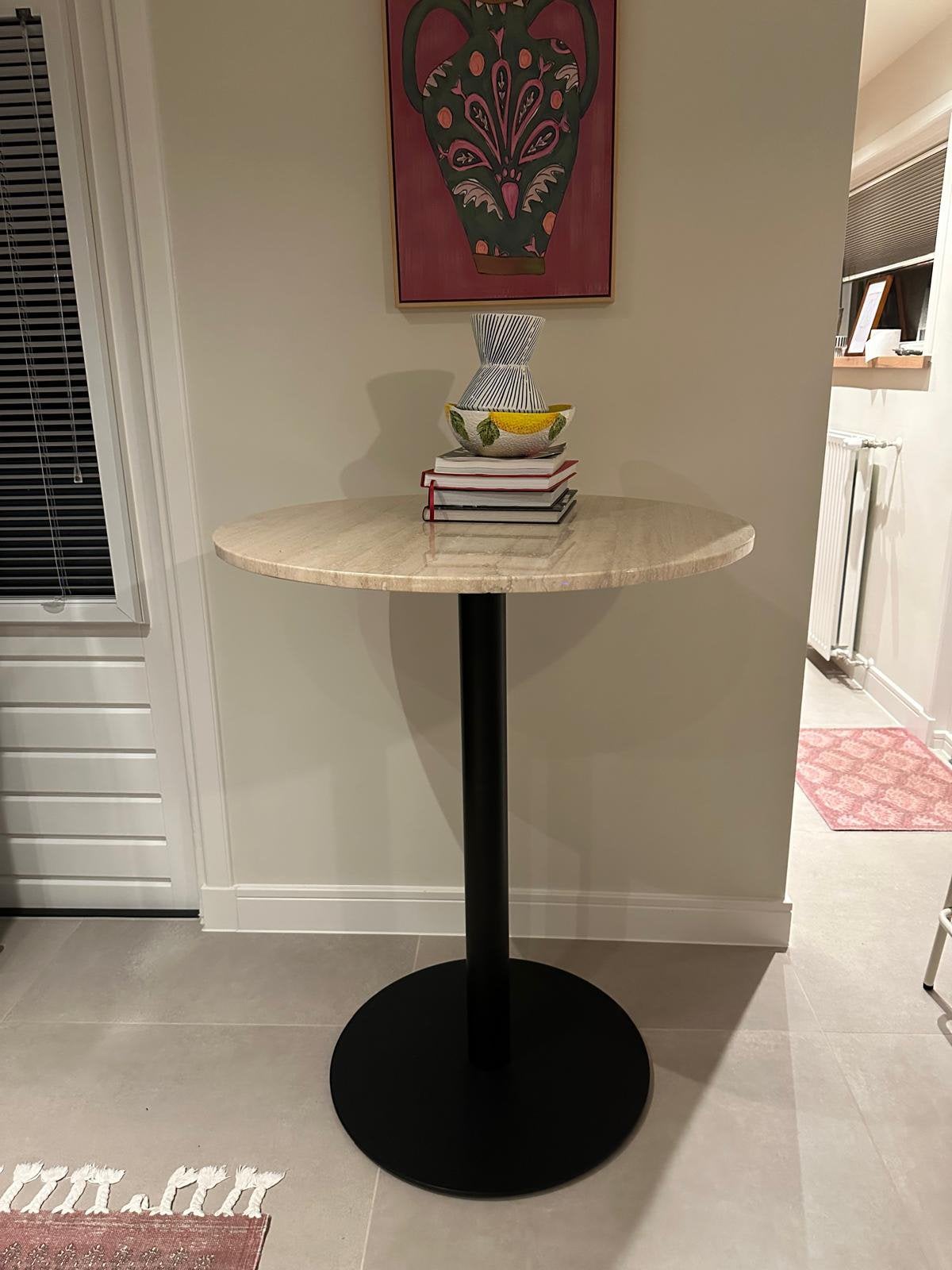 Bartafel van Travertin, Ophalen, 100 tot 150 cm, Rond, Zo goed als nieuw