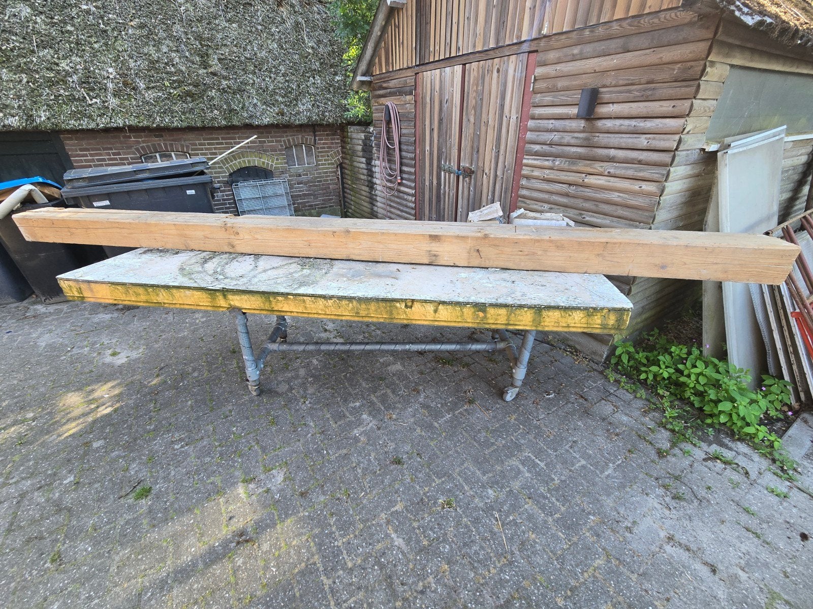 Oude grenen(?) gebint balk boerderij, Doe-het-zelf en Verbouw, Hout en Planken, Ophalen, Gebruikt, Grenen, Balk