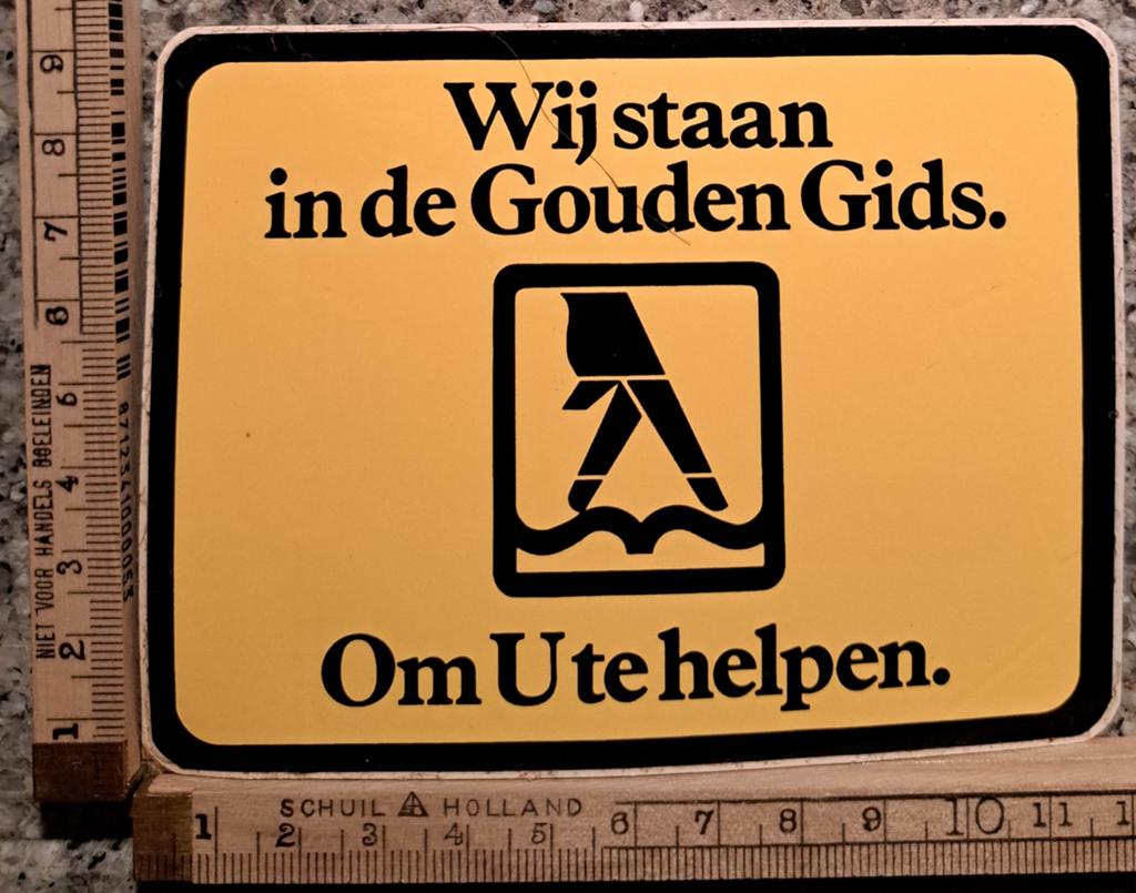 Vintage sticker wij staan in de gouden gids om u te helpen, Ophalen of Verzenden, Zo goed als nieuw