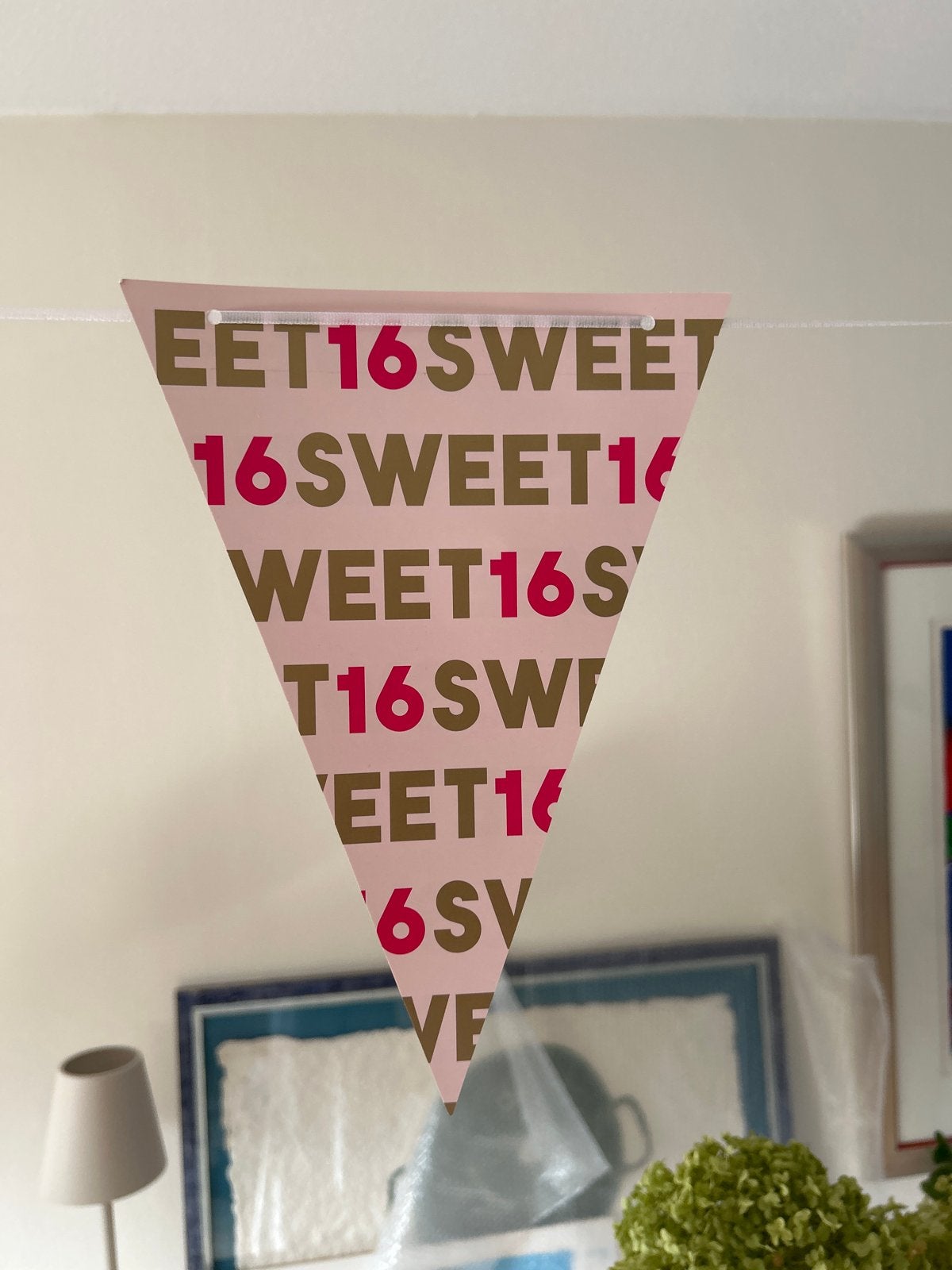 Sweet 16 Slinger - Roze en Goud Verjaardagsdecoratie karton, Ophalen of Verzenden, Zo goed als nieuw, Versiering, Verjaardag