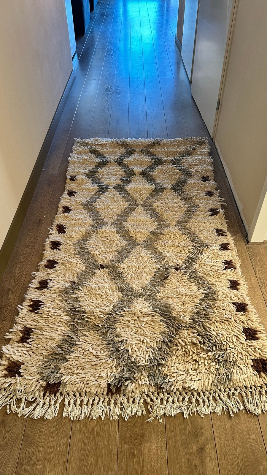 Prachtig wollen Berber Amazigh tapijt 100x200cm, Ophalen, 100 tot 150 cm, Zo goed als nieuw, Crème