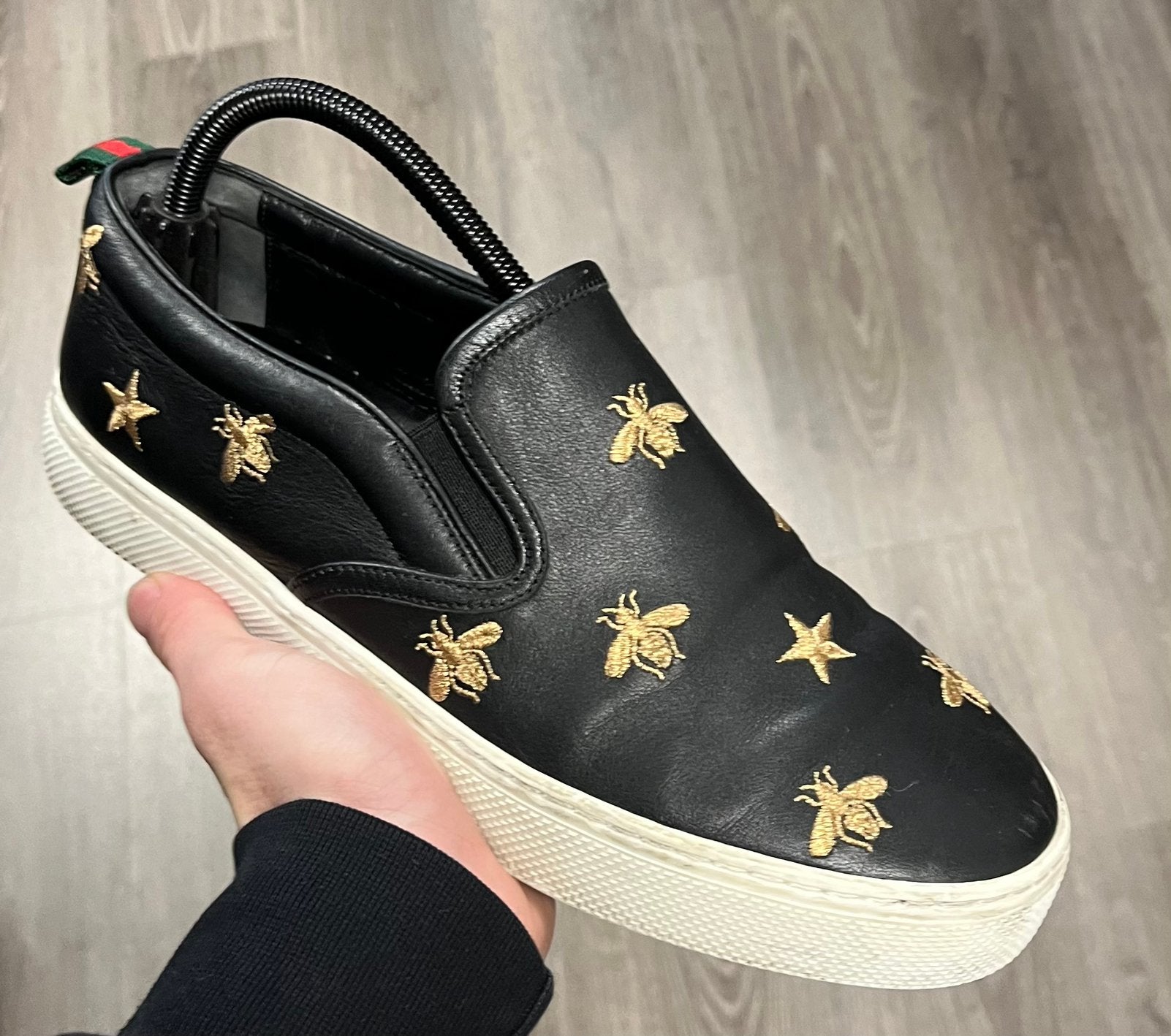 Gucci Web lederen sneakers zwart met bijen bees - Maat 41.5, Zwart, Ophalen of Verzenden, Sneakers of Gympen, Zo goed als nieuw