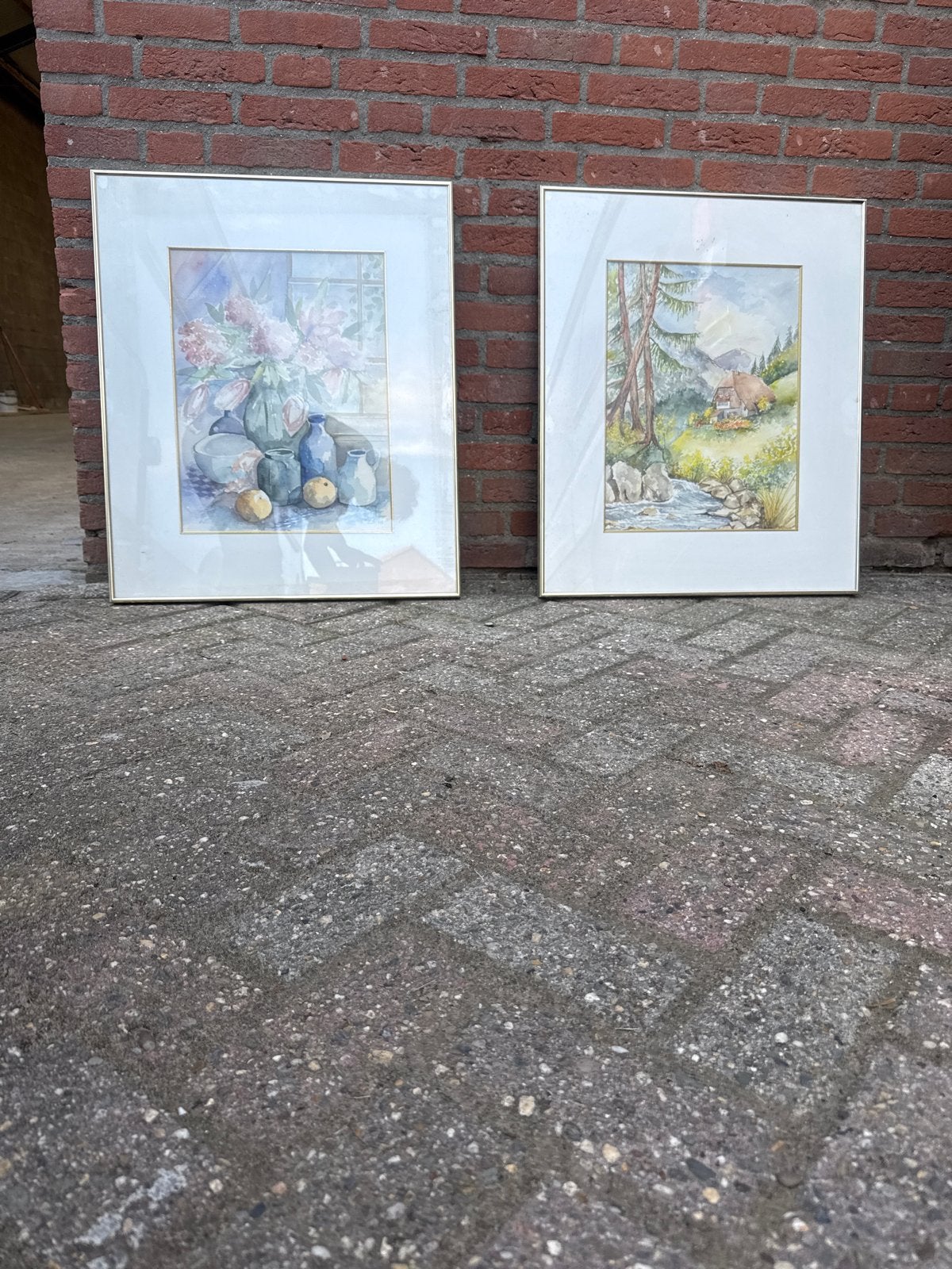 Twee ingelijste aquarellen van Piet Simons, Ophalen, Realistisch, Stilleven, Gesigneerd