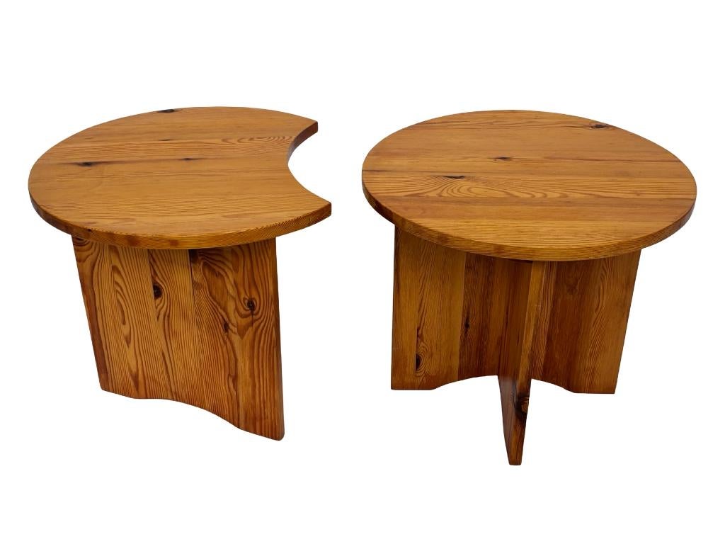 Vintage bijzettafeltjes Pinewood Grenen set jaren 70 design
