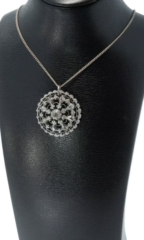 Diamanten antieke hanger zilveren gourmet ketting dames