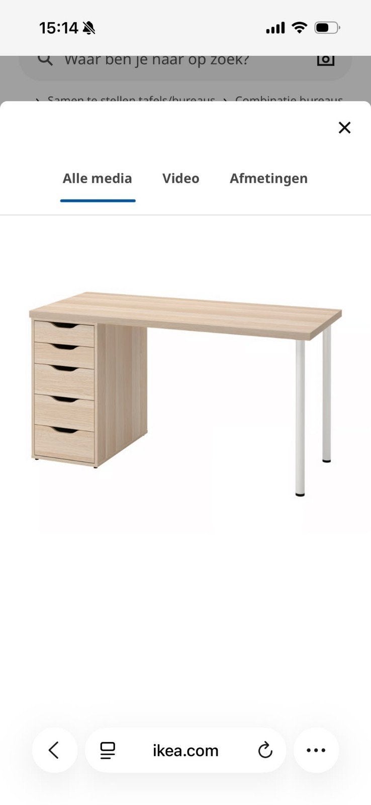 IKEA Linnmon / Alex bureau met lades, Met lades, Gebruikt, Spaanplaat of MDF, Ophalen of Verzenden