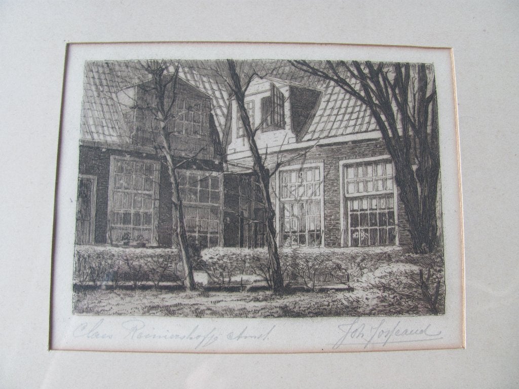 ets van Johannes Josseaud - Claes Reiniershofje Amsterdam, Antiek en Kunst, Ets, Stadsgezicht, Ophalen of Verzenden, 13 cm