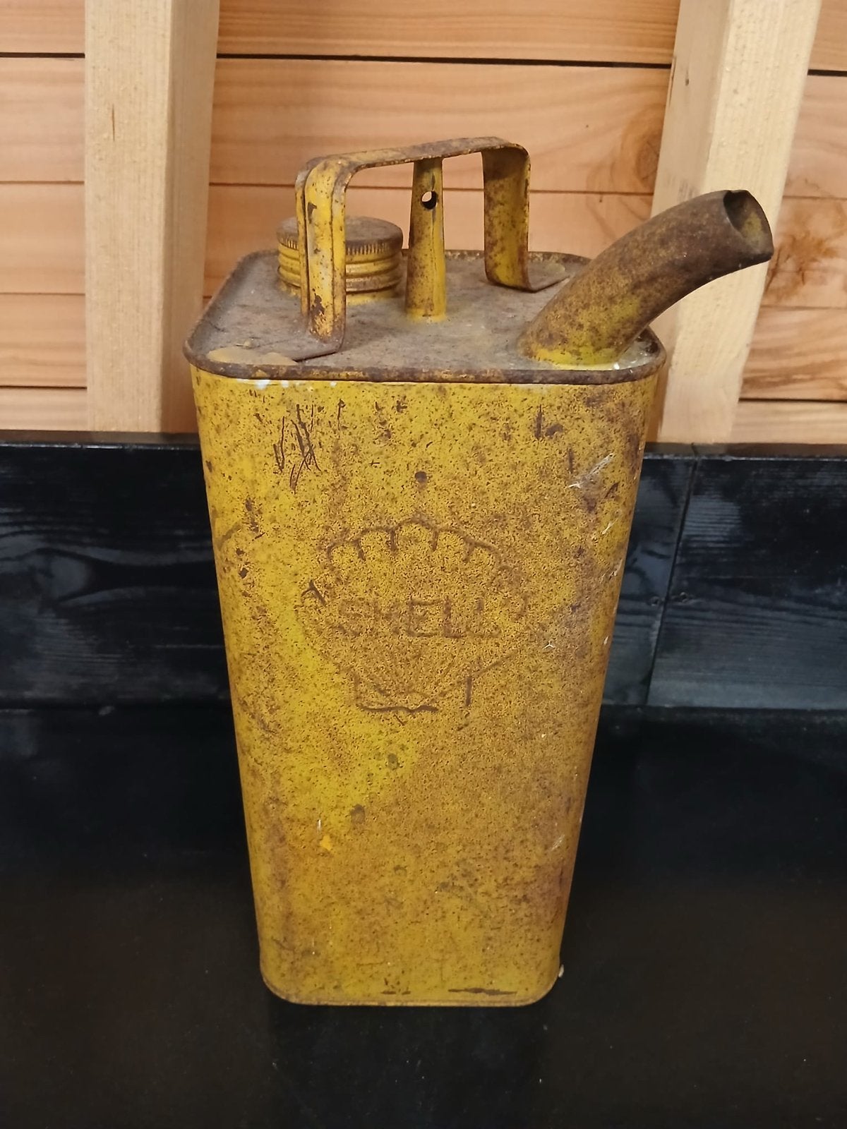 Vintage olie kan shell blik, Ophalen of Verzenden, Gebruikt, Overige