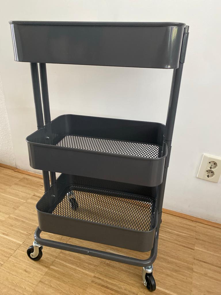 Ikea Donkergrijze roltafel met 3 manden, Huis en Inrichting, Kasten | Stellingkasten, Zo goed als nieuw, Ophalen